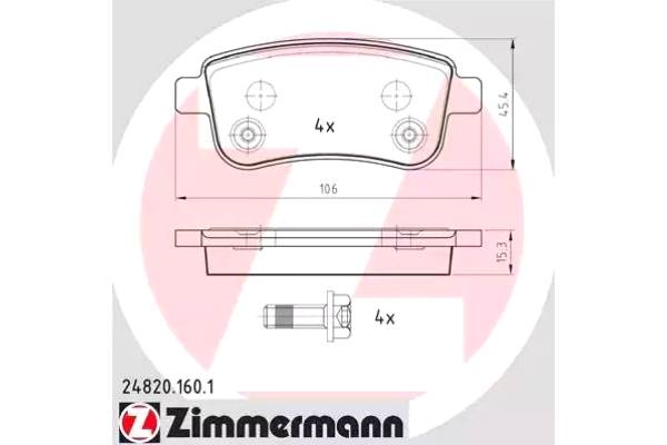 Комплект тормозных колодок, дисковый тормоз арт: ZIMMERMANN 24820.160.1