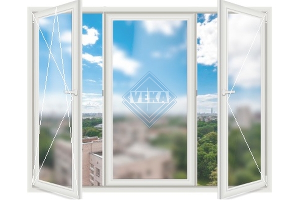 Трехстворчатое окно VEKA WHS Halo 60 (поворотно-откидное + глухое + поворотное)