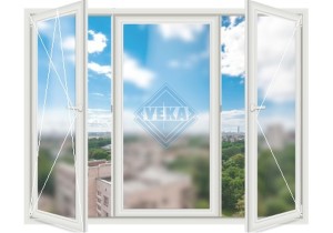 Трехстворчатое окно VEKA WHS Halo 60 (поворотно-откидное + глухое + поворотное)